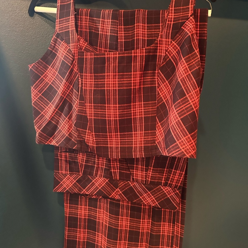 Steve Madden Red and Black Plaid Wide Leg Jumpsuit